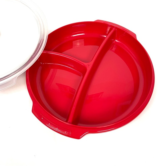 2 Pk Microwave Food Storage Containers 3 Section Divided Plates With Vented Lids - Picture 3 of 5
